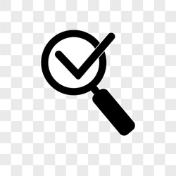 Magnifying glass with check mark vector icon on transparent background, Magnifying glass with check mark icon