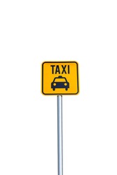Taxi icon yellow road sign isolated on white background