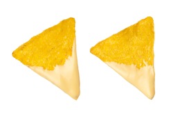 Nachos in cheese sauce on a white background