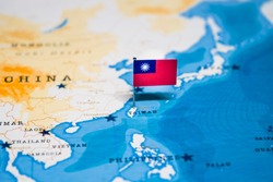 the Flag of taiwan in the world map