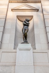 Philadelphia, Pennsylvania, USA - December, 2018 - Eve Sculpture at the Entrance of Rodin Museum in Philadelphia.