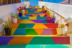Colorful stairs In the street in Tunis, Tunisia