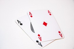 Playing cards. Pair of aces on white background.
