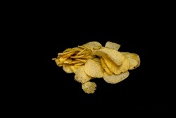 Salted Potato Chips - Wafers, isolated in Black Background, Salted Potato Chips, Heap of Wafers, Heap of Potato Chips, Heap of Potato Wafers