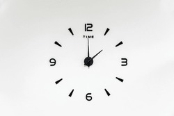 minimalistic black numbers and arrows of a wall clock on a white background