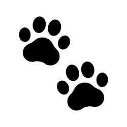 Paw prints. Icon dog puppy and cat. Footprint pet. Foot puppy isolated on white background. Black silhouette paw. Cute shape paw print. Walk pets for design . Animal paw track. Trace walks. Vector