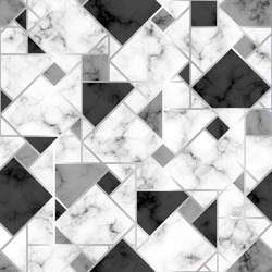 Marble geometry seamless pattern. Repeating white and black texture. Marble floor. Mosaic background for design home print. Repeated geometric pattern. Top view laminate. Above view tile. Vector