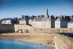 View over the walled city Saint-Malo from mole, Brittany, France