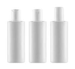 Empty and clean white plastic container - three cylindrical bottles with screw cap