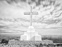 A beautiful view from the top of the Cross mountain, above Medjugorje, with the cross sculpture