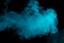 Abstract art. Aquamarine hookah smoke on a black background. Inhalation. The steam generator. The concept of poison gas.