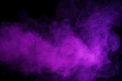 Abstract art. Purple smoke hookah on a black background. Inhalation. The steam generator. The concept of poison gas. Gas.