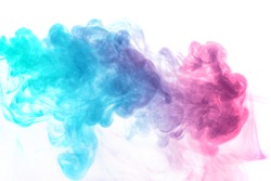 Abstract smoke Weipa. Personal vaporizers fragrant steam. concept of alternative non-nicotine smoking. Blue magenta vape smoke on white background. E-cigarette. Evaporator. Taking Close-up. Vaping.