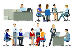 Office workplace, group of people at workplace, illustration