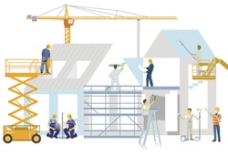 Handyman on the construction site, illustration
