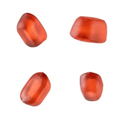set of four red jelly candies isolated on a white background close-up