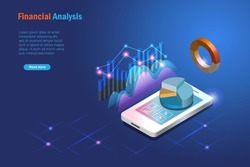 Financial analysis, business intelligence, stock market statistics. 3D analysing growth graph chart on smart phone for business success and acheivement. 