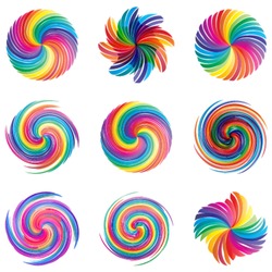 colorful swirl icons set, abstract vector shapes, design elements