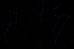 nightscape, night full of stars, view into a bright night sky of the northern hemisphere constellation Ursa Major, Leo and Leo Minor