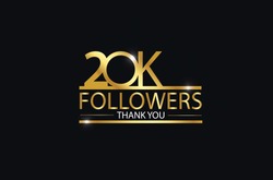 20K, 20.000 Followers celebration logotype. anniversary logo with golden and Spark light white color isolated on black background, vector design for celebration, Instagram, Twitter - Vector