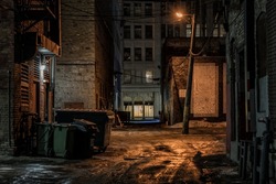 Dark empty alley at night