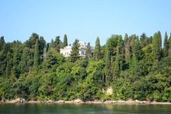 Mon Repo Palace view from the sea, Corfu island.