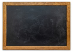 Blank blackboard isolated on white background. Empty chalkboard with good surface texture.