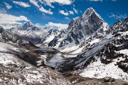 Mountains Ama Dablam, Cholatse, Tabuche Peak. Trek to Everest base camp. Himalayas. Nepal