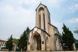An iconic stone church of Sapa named Holy Rosary church the Gothic style church located in the heart of Sapa, Vietnam. Sapa is the resort town in Lao Cai province in Northwest Vietnam.