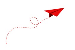 Airplane route in the dotted line shape. Travel concept, paper airplane path. Vector