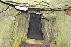 Inside the passage leading to the chamber of Dowth Megalithic Passage Tomb in the Boyne Valley, County Meath.