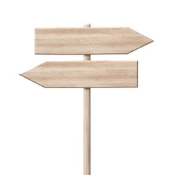Simple wooden direction arrow signpost roadsign made of light wood