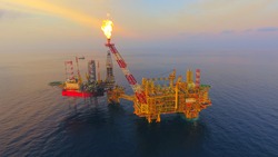 Areal Photography oil and gas platform taken by drone.