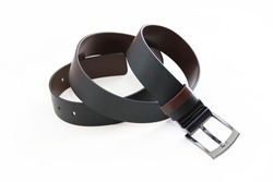 black leather men's belt with metal buckle