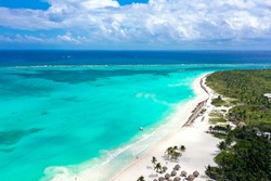 Arial drone view of Maroma Beach in Cancun Playa del Carmen Quintana Roo, Mexico in April 2021