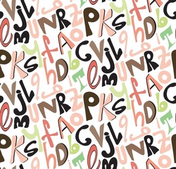 Abstract Hand Drawing Mix Letters Seamless Vector Pattern Isolated Background