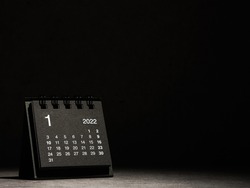 
2022 January calendar on black background 