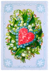 An intricate vintage floral Valentine's Day card illustration (embossed) - circa 1879