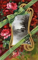 Roses, ribbons and bows - a circa 1908 vintage greeting card illustration