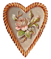 A vintage Valentine illustration of a sculptured heart and rose (circa 1890)