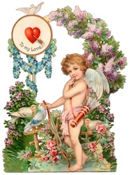 A vintage Valentine illustration of a cupid (circa 1890)