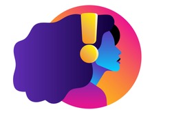 Bright woman in headphones. Music lover is listening to music, podcast, audio chat. Colored female silhouette, side view. Icon, logo, design, avatar.