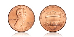 usa 1 cent, 2020 Lincoln on white background