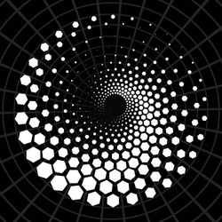 Abstract Black and White Geometric Pattern with Hexagons. Spiral-like Spotted Tunnel. Contrasty Optical Psychedelic Illusion. Vector. 3D Illustration
