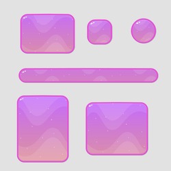 Game UI Buttons Set Pink Orange Space Theme Borders Sweet Soft Cute Colorful Cartoon Vector Design