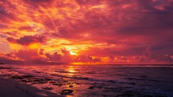 Fiery Sunrise over Sunset Beach in North Shore Oahu, Hawaii