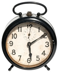 Retro alarm clock isolated on white background. Black color