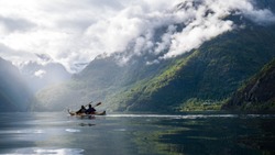 Kayaking in the Nærøyfjord, Norway. 