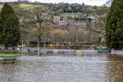 Children's Playground flooded after storms, Pateley Bridge, North Yorkshire, England, United Kingdom