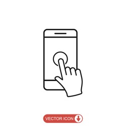 Hand touch smartphone icon in line style. Cursor finger vector illustration on white isolated background. Hand touch screen for app, web design and business concept.